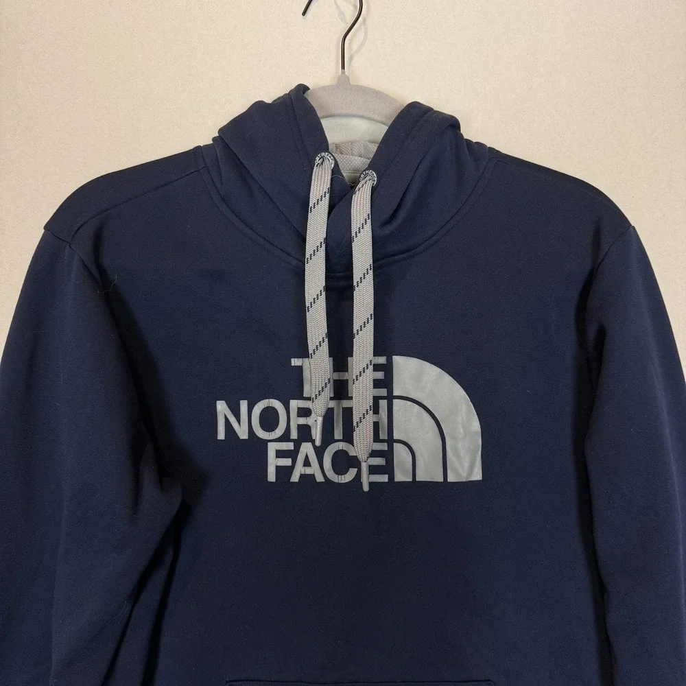 The North Face Hoodie Mens Small Blue Pullover Fleece Logo Graphic Kangaroo‎